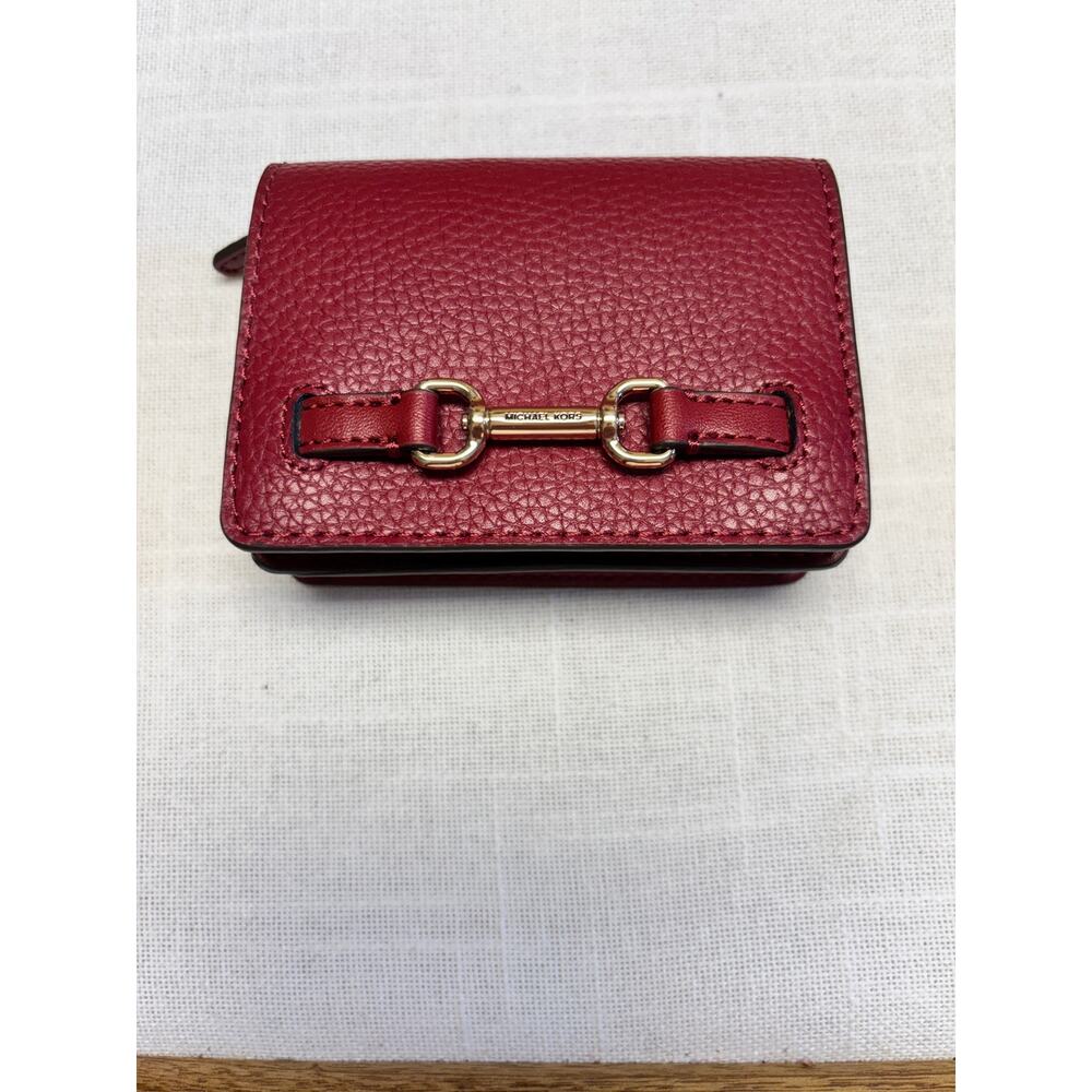 Michael Kors Red Leather Bit Detail Card Case Wallet